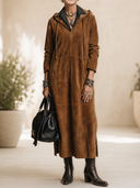 Women's American Retro Faux Suede Hooded Long-Sleeve Loose Maxi Dress ZMZ2055H8ZYY