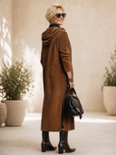 Women's American Retro Faux Suede Hooded Long-Sleeve Loose Maxi Dress ZMZ2055H8ZYY