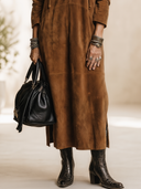 Women's American Retro Faux Suede Hooded Long-Sleeve Loose Maxi Dress ZMZ2055H8ZYY