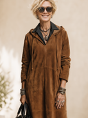 Women's American Retro Faux Suede Hooded Long-Sleeve Loose Maxi Dress ZMZ2055H8ZYY