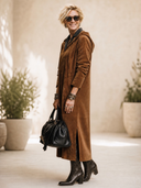 Women's American Retro Faux Suede Hooded Long-Sleeve Loose Maxi Dress ZMZ2055H8ZYY