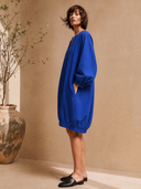 Women's Classic Casual Cotton-Linen V-Neck Lantern-Sleeve Loose Mini Dress ZMZ2099H0ZYY