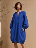 Women's Classic Casual Cotton-Linen V-Neck Lantern-Sleeve Loose Mini Dress ZMZ2099H0ZYY