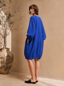 Women's Classic Casual Cotton-Linen V-Neck Lantern-Sleeve Loose Mini Dress ZMZ2099H0ZYY