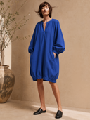 Women's Classic Casual Cotton-Linen V-Neck Lantern-Sleeve Loose Mini Dress ZMZ2099H0ZYY