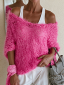 Women's Retro Casual Effortless Style Mohair Three-Quarter Sleeve Knitted Pullover Sweater ZMZ1971H3ZJY