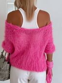 Women's Retro Casual Effortless Style Mohair Three-Quarter Sleeve Knitted Pullover Sweater ZMZ1971H3ZJY