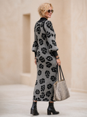 Women's Vintage Elegant Jacquard Knit Slim-Fit Dress With Crew Neck And Lantern Sleeves ZMZ2004H5ZYY