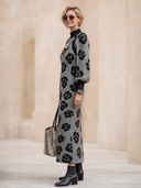 Women's Vintage Elegant Jacquard Knit Slim-Fit Dress With Crew Neck And Lantern Sleeves ZMZ2004H5ZYY