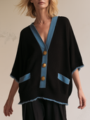 Women's Oversized Ribbed Knit Cardigan With Contrast Trim And Gold Buttons ZMZ2105H6YZH