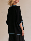 Women's Oversized Ribbed Knit Cardigan With Contrast Trim And Gold Buttons ZMZ2105H6YZH