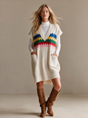 Women's Retro Street Style Casual Cotton Yarn Rainbow Knit V-Neck Sleeveless Mini Dress ZMZ2110H2ZJY