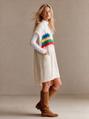 Women's Retro Street Style Casual Cotton Yarn Rainbow Knit V-Neck Sleeveless Mini Dress ZMZ2110H2ZJY