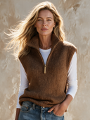 Women's Retro Simple Casual Cotton Yarn Knitted Pullover Zipper Vest ZMZ2118H7ZJY