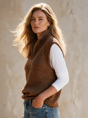 Women's Retro Simple Casual Cotton Yarn Knitted Pullover Zipper Vest ZMZ2118H7ZJY