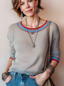 Women's Fashionable Color-Block Crew-Neck Knit Sweater ZMZ2127H2SWL