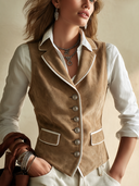 Women's Classic Camel Faux Suede Single-Breasted Slim-Fit Vest ZMZ2151H5SWL