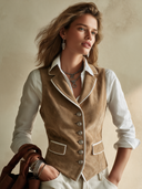 Women's Classic Camel Faux Suede Single-Breasted Slim-Fit Vest ZMZ2151H5SWL