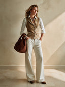 Women's Classic Camel Faux Suede Single-Breasted Slim-Fit Vest ZMZ2151H5SWL