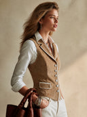 Women's Classic Camel Faux Suede Single-Breasted Slim-Fit Vest ZMZ2151H5SWL
