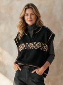 Women's Retro Casual Cotton Yarn Knitted Loose Henley Collar Pullover Vest ZMZ2133H1ZJY