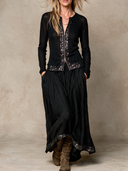 Women's Retro Urban Quiet Luxury Sequined Zipper Top And Skirt Set ZMZ2157H0ZJY