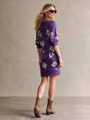 Women's Retro Elegant Knitted Floral Three-Quarter Sleeve Mini Dress ZMZ2161H6ZJY