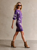Women's Retro Elegant Knitted Floral Three-Quarter Sleeve Mini Dress ZMZ2161H6ZJY