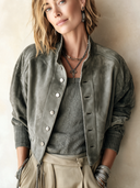 Women's Classic Grey-Green Faux Suede Cropped Jacket ZMZ2141H0SWL