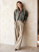 Women's Classic Grey-Green Faux Suede Cropped Jacket ZMZ2141H0SWL