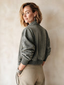 Women's Classic Grey-Green Faux Suede Cropped Jacket ZMZ2141H0SWL