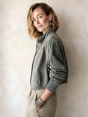 Women's Classic Grey-Green Faux Suede Cropped Jacket ZMZ2141H0SWL