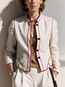 Women's Classic Cotton Button-Front Jacket With Contrast Piping ZMZ2165H8SWL