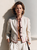 Women's Classic Cotton Button-Front Jacket With Contrast Piping ZMZ2165H8SWL
