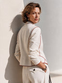 Women's Classic Cotton Button-Front Jacket With Contrast Piping ZMZ2165H8SWL