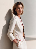 Women's Classic Cotton Button-Front Jacket With Contrast Piping ZMZ2165H8SWL
