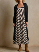 Women's French-style Relaxed Striped Strapless Maxi Dress And Long Cardigan Set ZMZ2152H3XT