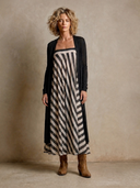 Women's French-style Relaxed Striped Strapless Maxi Dress And Long Cardigan Set ZMZ2152H3XT