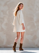 Women's Retro Street-Style Casual Knit-Panel Mini Dress With Sequin Stars And Three-Quarter Sleeves ZMZ2109H7ZJY