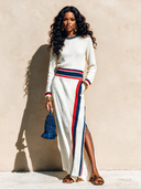 Women's Resort Style Ribbed Knit Long-Sleeved Knit Maxi Dress ZMZ2071H1XT
