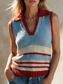 Women's Retro Street Style Casual Cotton Yarn Knit Color Block Pullover Vest ZMZ2120H2ZJY