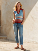 Women's Retro Street Style Casual Cotton Yarn Knit Color Block Pullover Vest ZMZ2120H2ZJY
