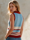 Women's Retro Street Style Casual Cotton Yarn Knit Color Block Pullover Vest ZMZ2120H2ZJY