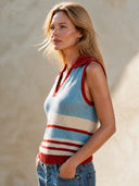 Women's Retro Street Style Casual Cotton Yarn Knit Color Block Pullover Vest ZMZ2120H2ZJY