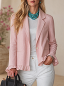 Women's French-style Elegant Pink Cotton-linen Single-breasted Lightweight Blazer ZMZ2176H5ZYY