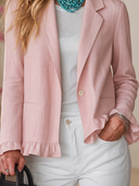 Women's French-style Elegant Pink Cotton-linen Single-breasted Lightweight Blazer ZMZ2176H5ZYY
