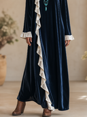 Women's French-style Elegant Velvet Ruffled Details, Round Neck, And Long Sleeves Loose Maxi Dress ZMZ2143H2ZYY