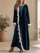 Women's French-style Elegant Velvet Ruffled Details, Round Neck, And Long Sleeves Loose Maxi Dress ZMZ2143H2ZYY