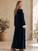 Women's French-style Elegant Velvet Ruffled Details, Round Neck, And Long Sleeves Loose Maxi Dress ZMZ2143H2ZYY