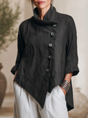 Women's Vintage-Style Casual Twill Stand Collar And Asymmetric Front Closure Jacket ZMZ2146H4ZYY